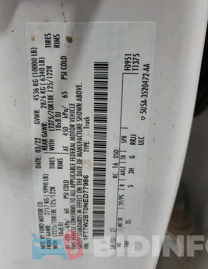 1FT7W2BT0NED77986 Photo# 12