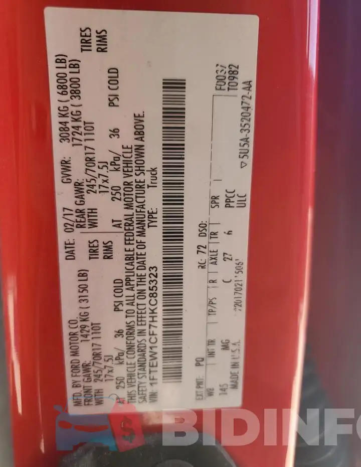 1FTEW1CF7HKC85323 Photo# 12