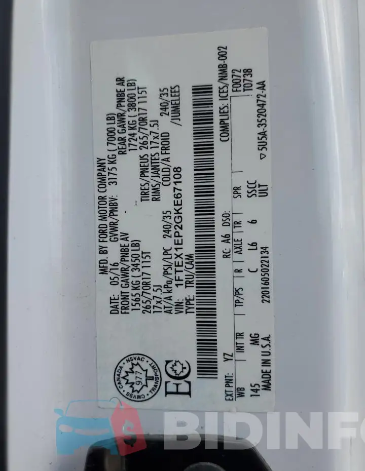 1FTEX1EP2GKE67108 Photo# 13
