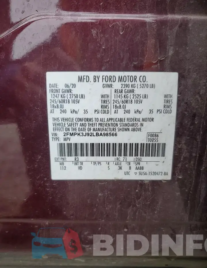 2FMPK3J92LBA98566 Photo# 13