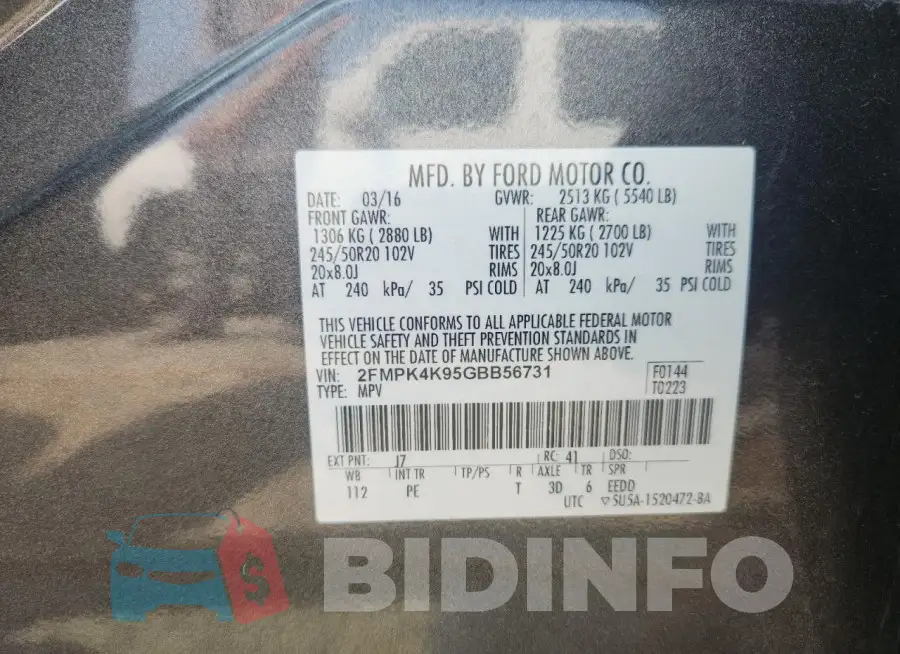 2FMPK4K95GBB56731 Photo# 13