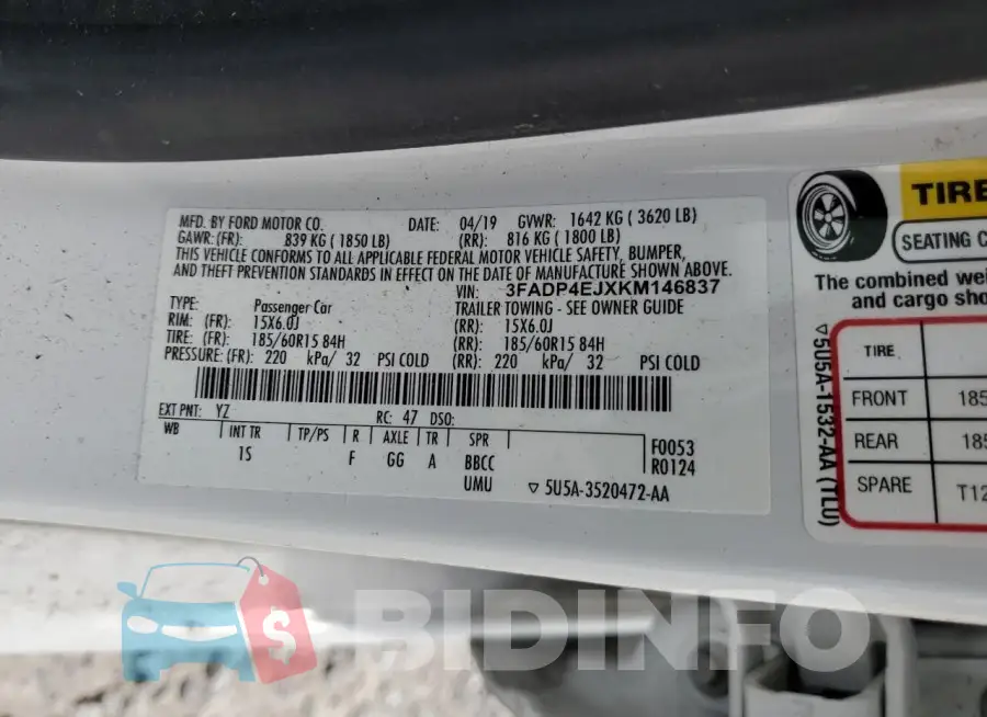 3FADP4EJXKM146837 Photo# 13
