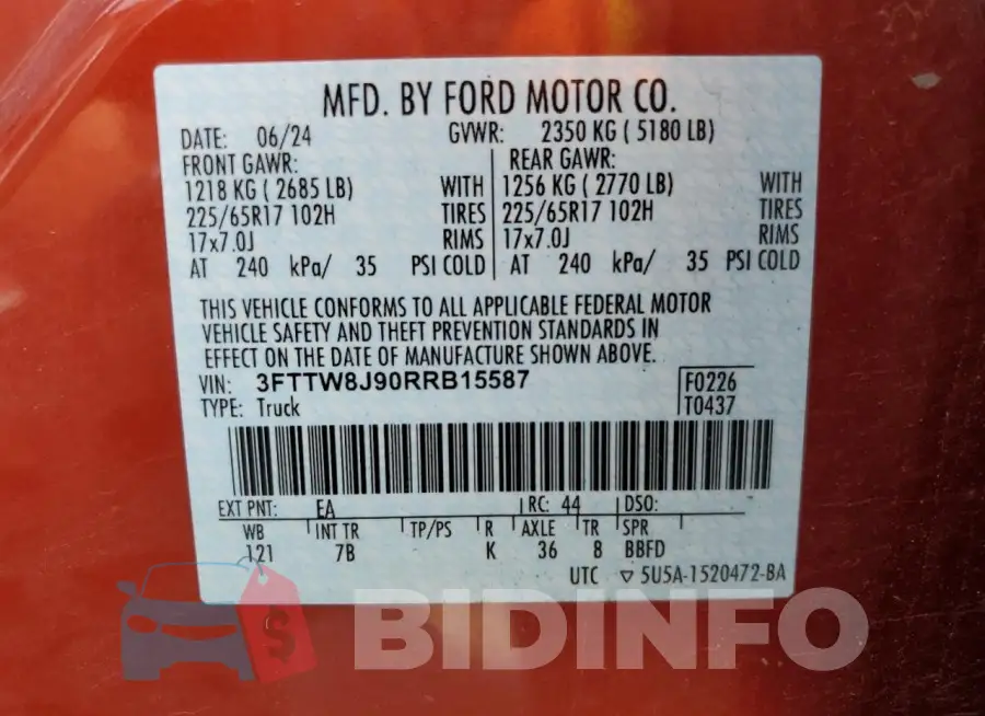 3FTTW8J90RRB15587 Photo# 13