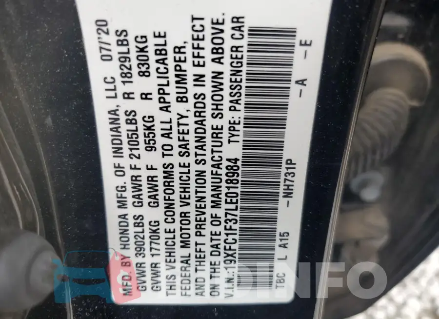 19XFC1F37LE018984 Photo# 12