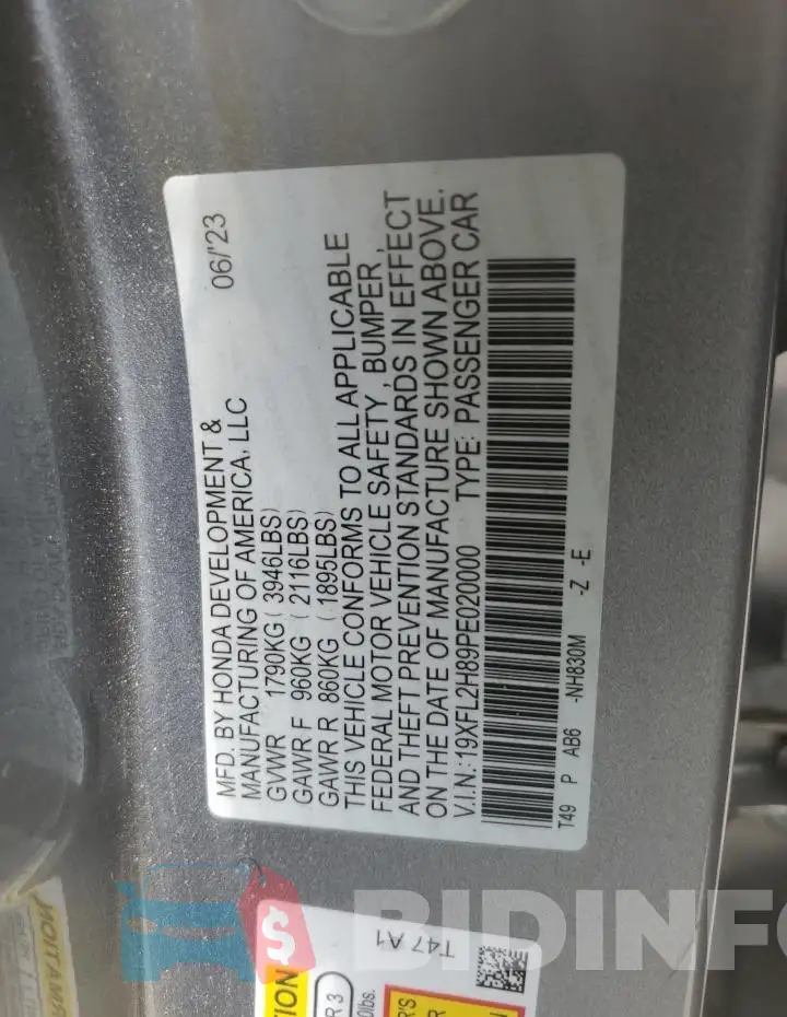 19XFL2H89PE020000 Photo# 13