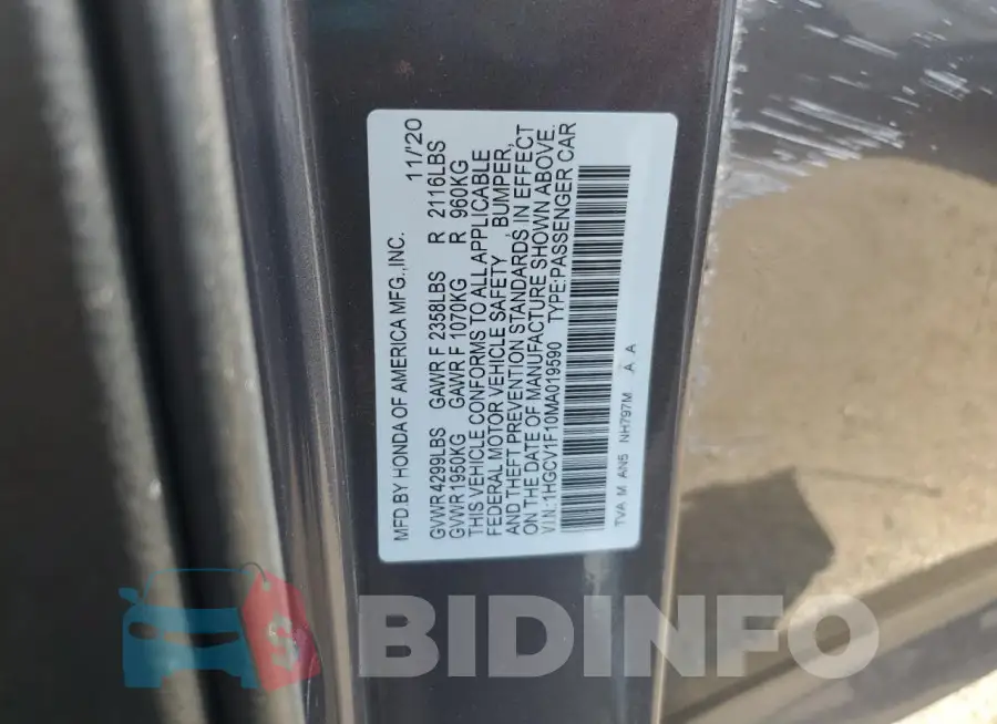 1HGCV1F10MA019590 Photo# 13