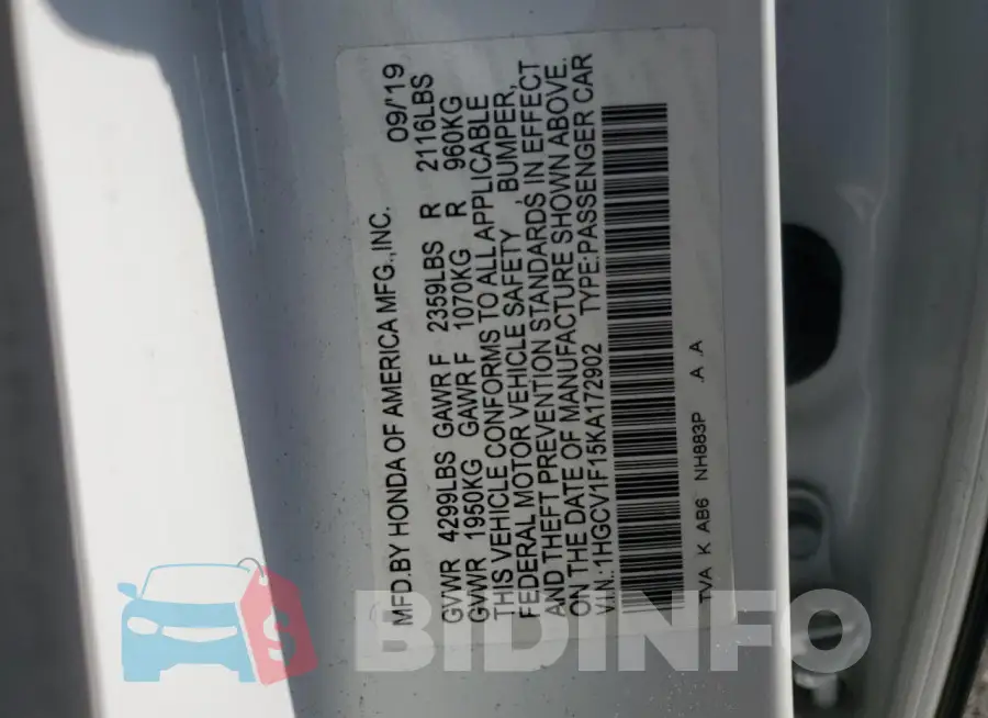 1HGCV1F15KA172902 Photo# 12