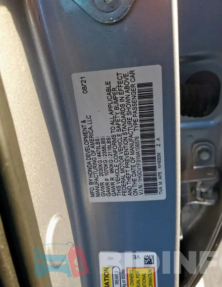 1HGCV1F31MA106576 Photo# 12