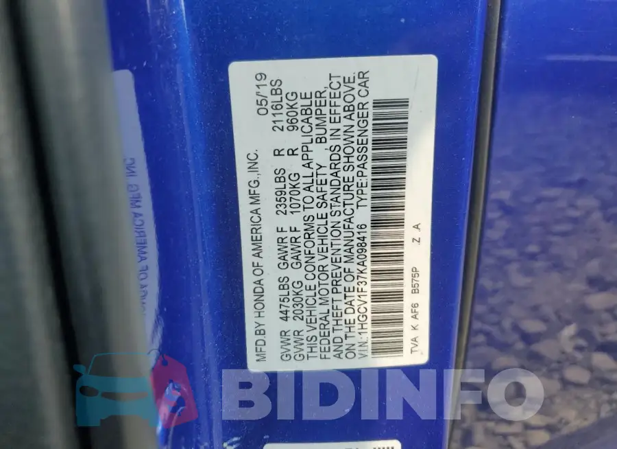 1HGCV1F37KA098416 Photo# 13