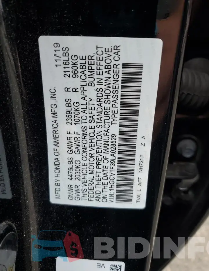 1HGCV1F39LA028529 Photo# 12