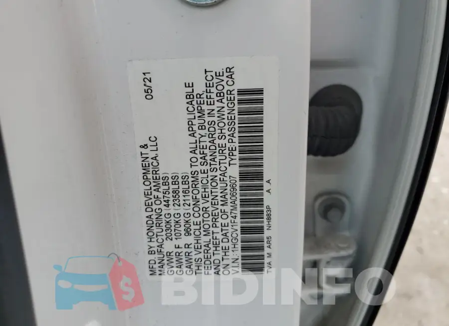 1HGCV1F47MA069607 Photo# 12