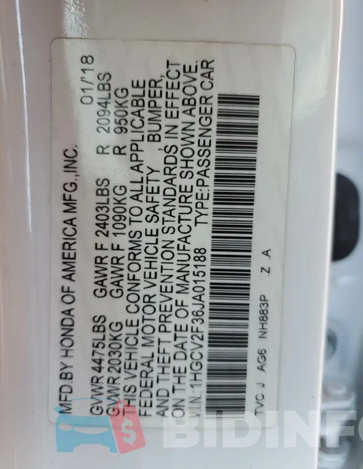 1HGCV2F36JA015188 Photo# 12