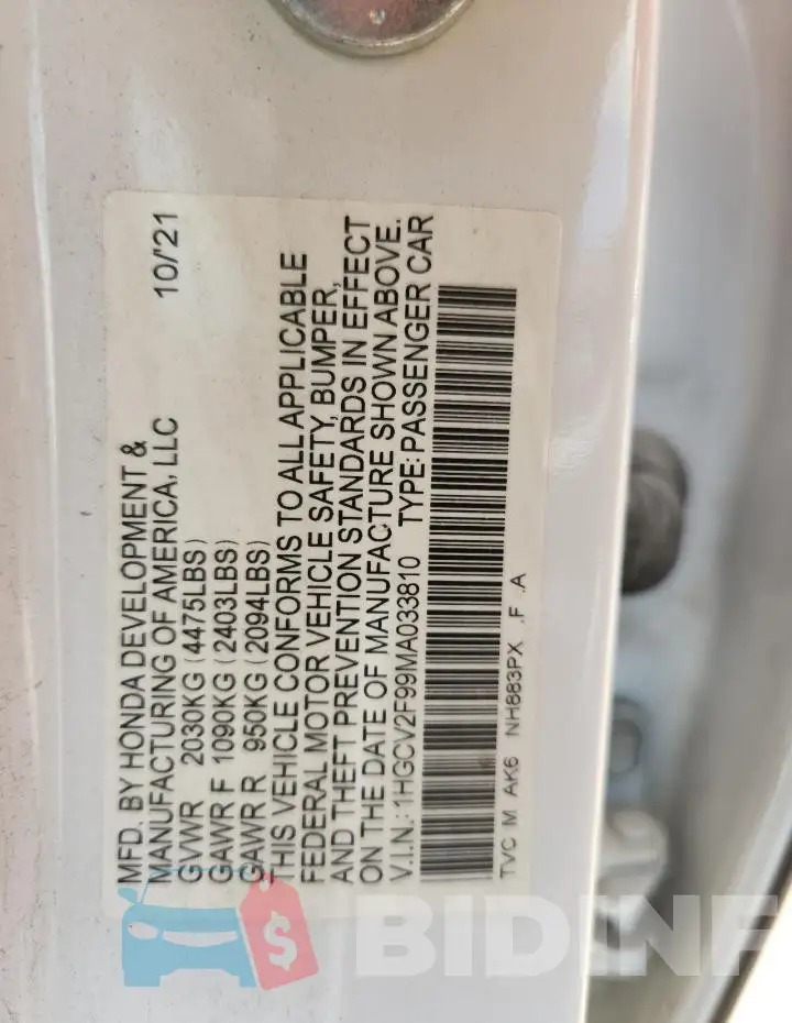 1HGCV2F99MA033810 Photo# 12