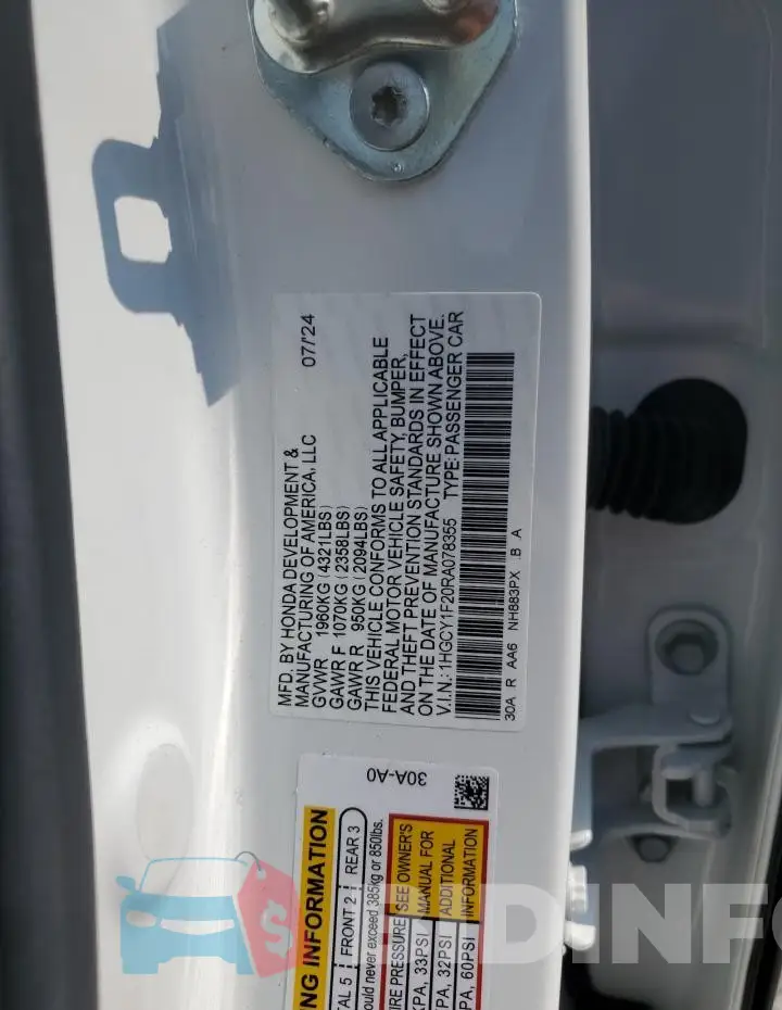 1HGCY1F20RA078355 Photo# 12