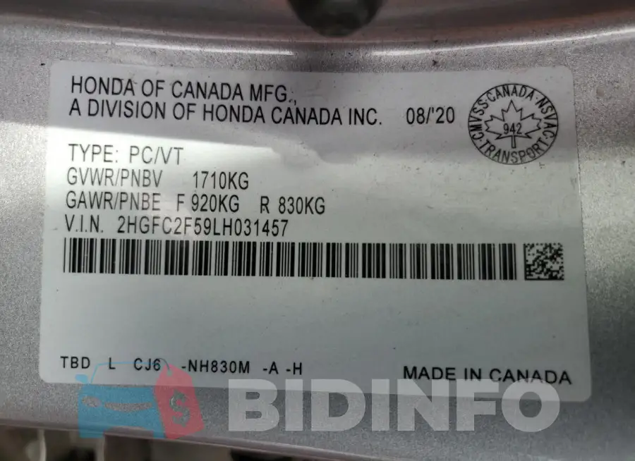 2HGFC2F59LH031457 Photo# 12
