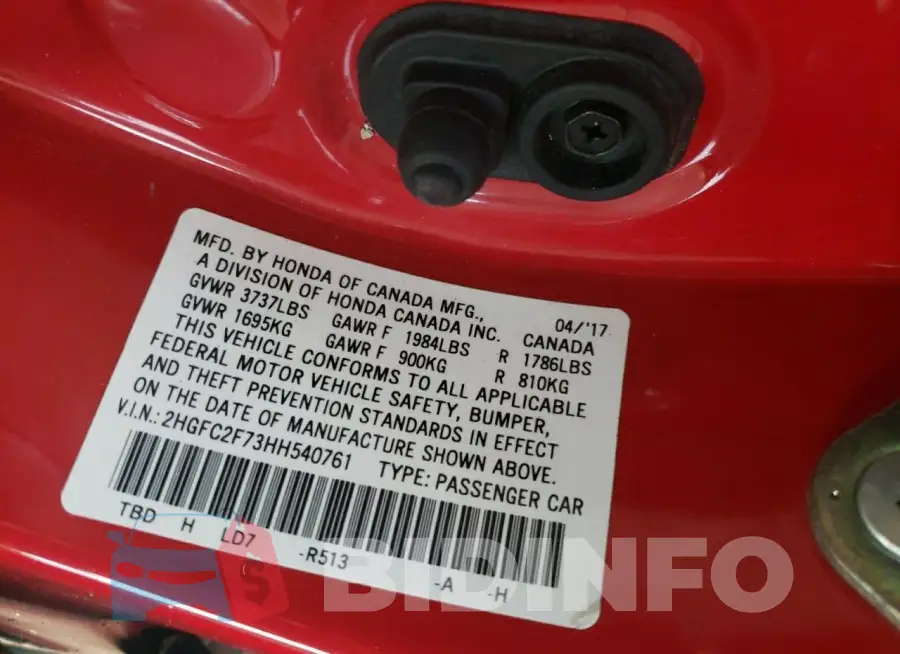 2HGFC2F73HH540761 Photo# 12