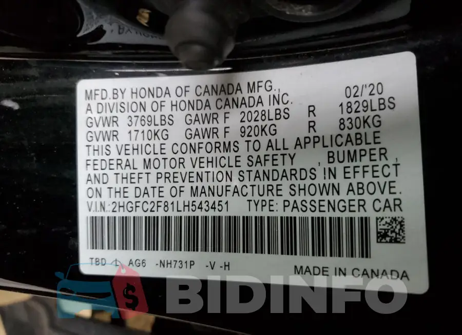 2HGFC2F81LH543451 Photo# 12