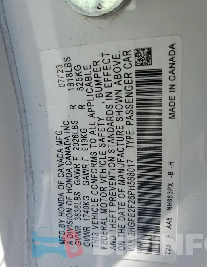 2HGFE2F26PH568017 Photo# 12