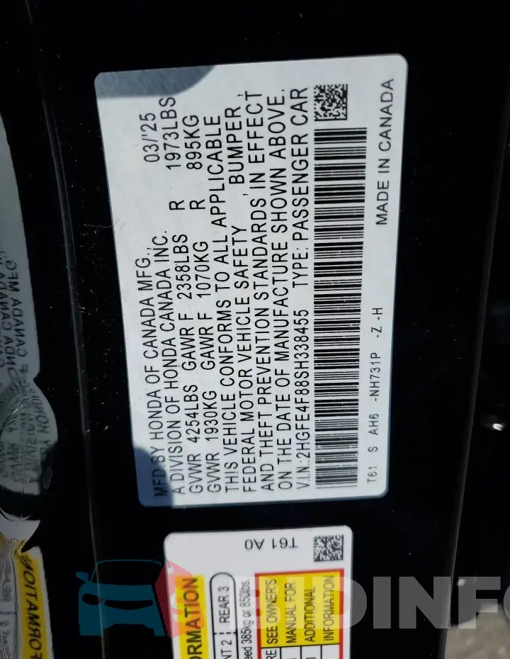 2HGFE4F88SH338455 Photo# 12