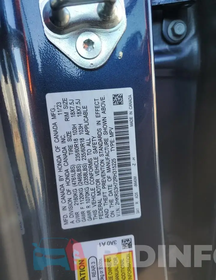 2HKRS3H72RH315225 Photo# 14