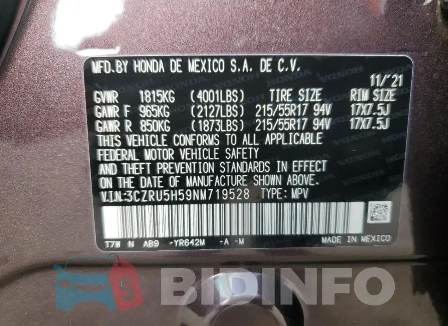 3CZRU5H59NM719528 Photo# 13