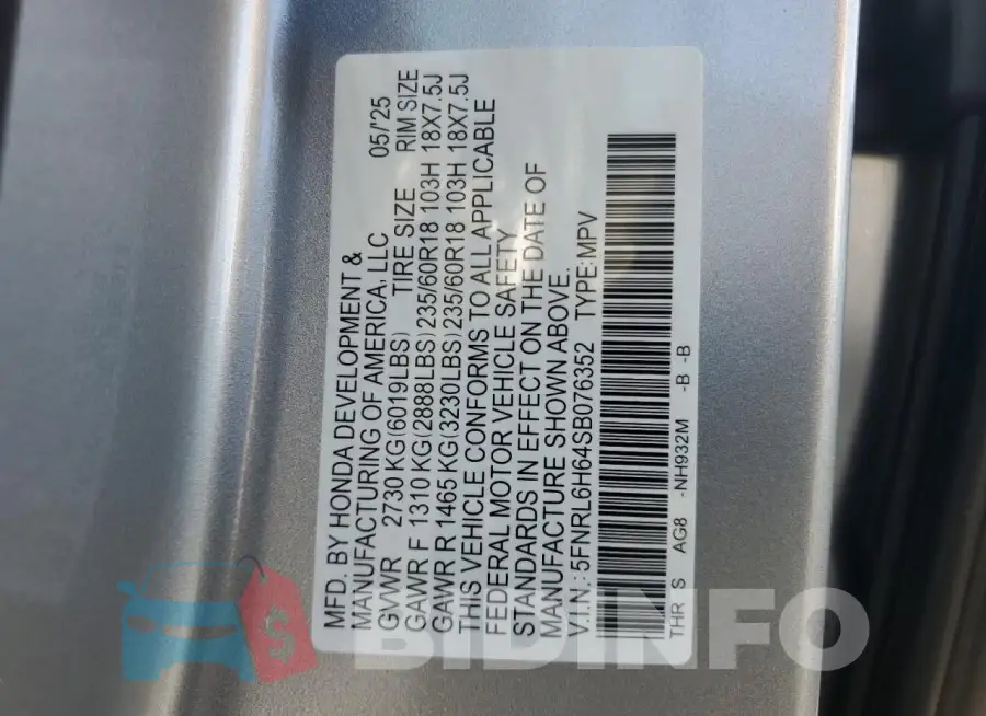 5FNRL6H64SB076352 Photo# 13