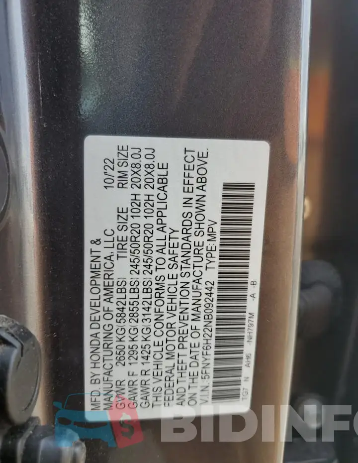 5FNYF6H22NB092442 Photo# 13