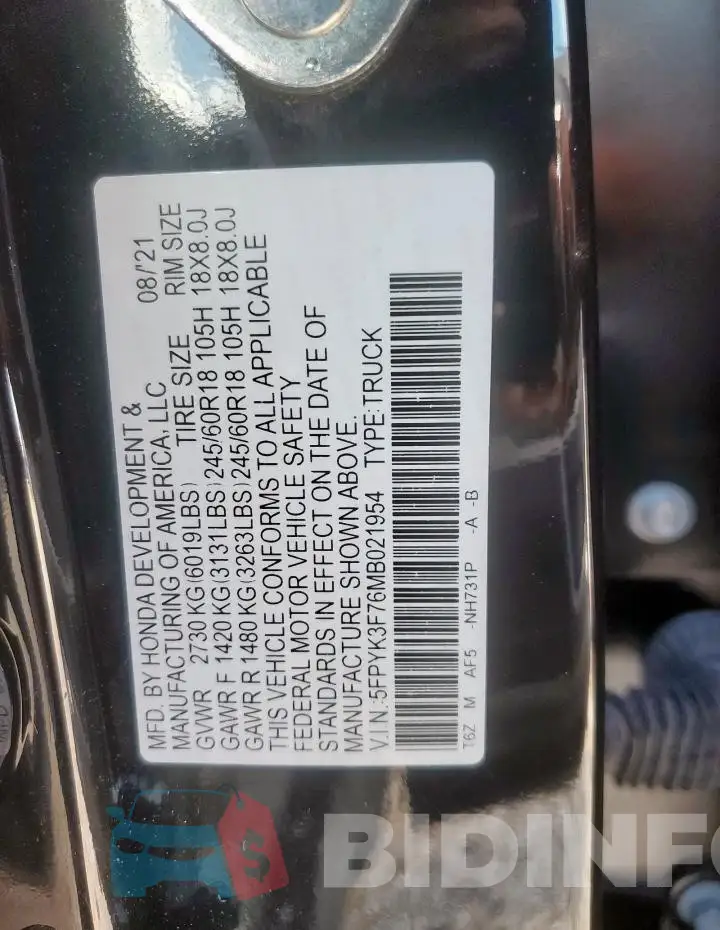 5FPYK3F76MB021954 Photo# 12