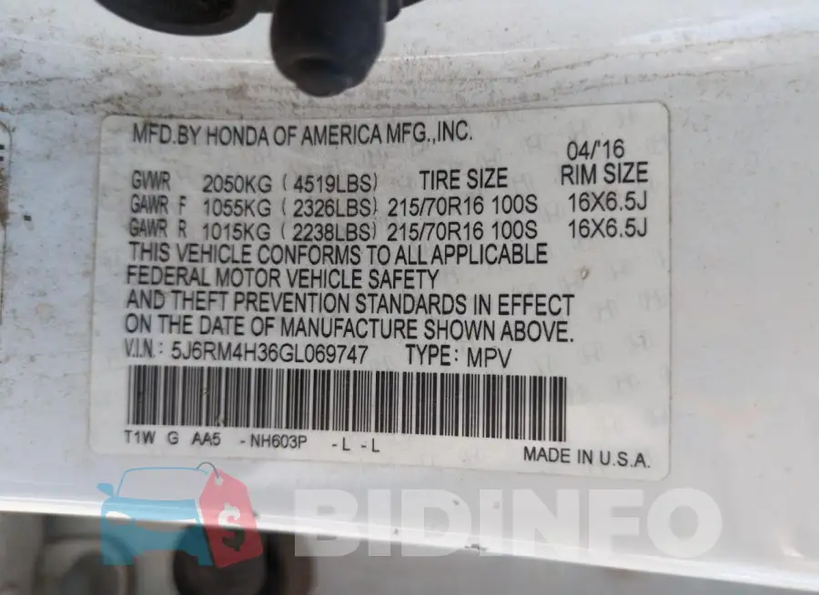 5J6RM4H36GL069747 Photo# 12