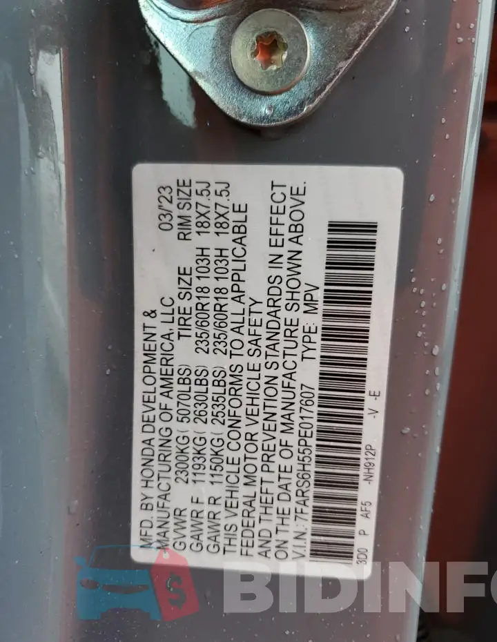 7FARS6H55PE017607 Photo# 13