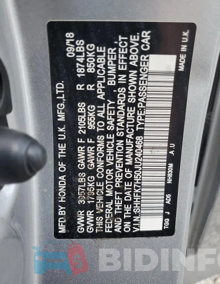 SHHFK7H50JU240468 Photo# 13