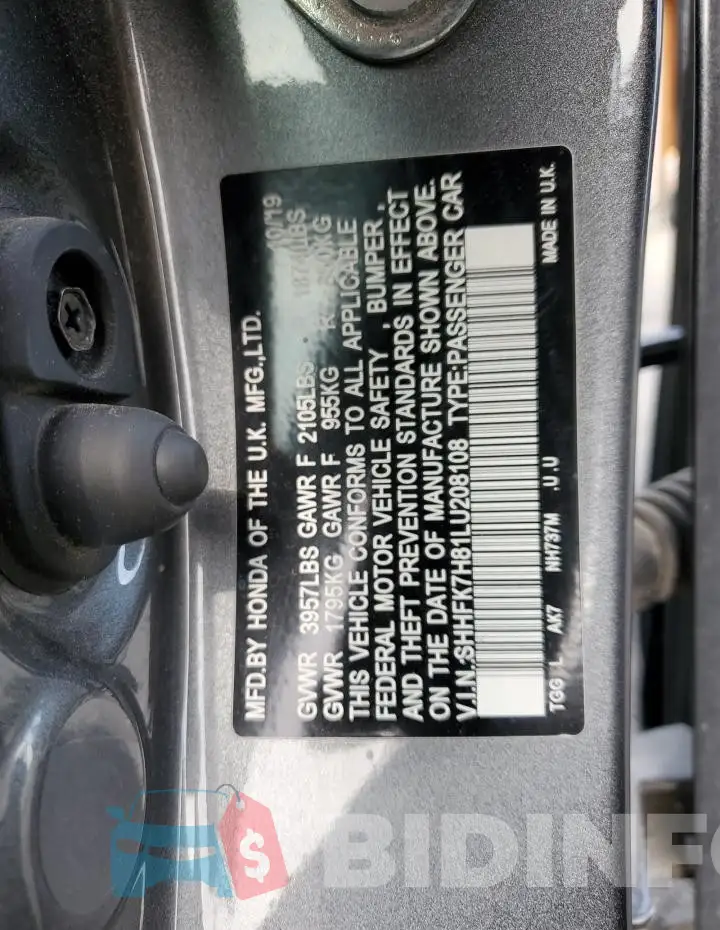 SHHFK7H81LU208108 Photo# 12