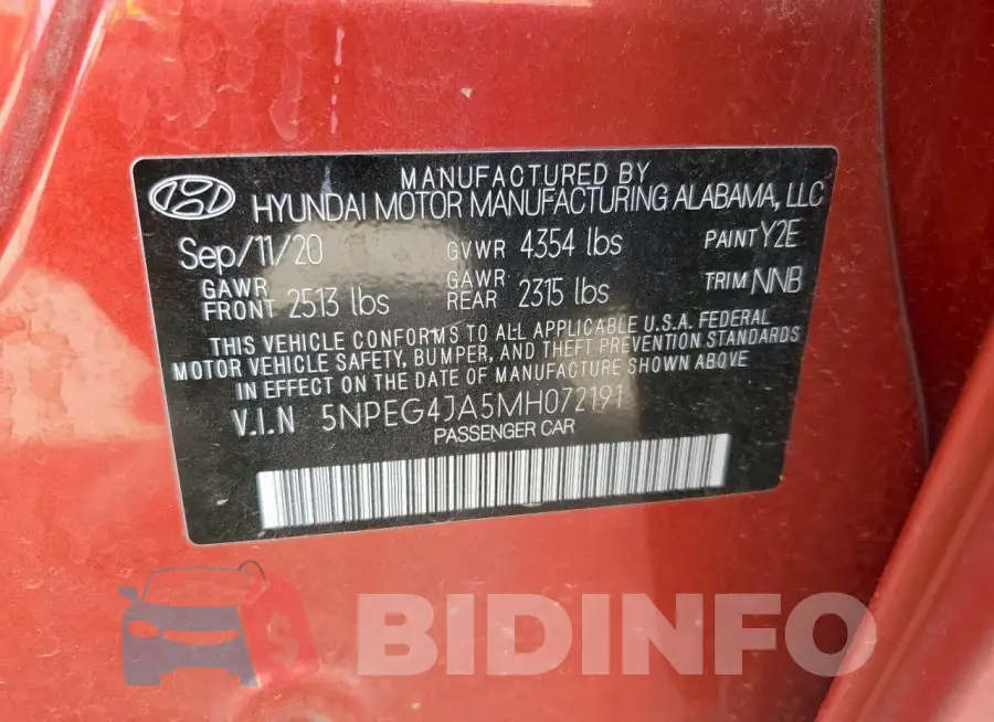 5NPEG4JA5MH072191 Photo# 12