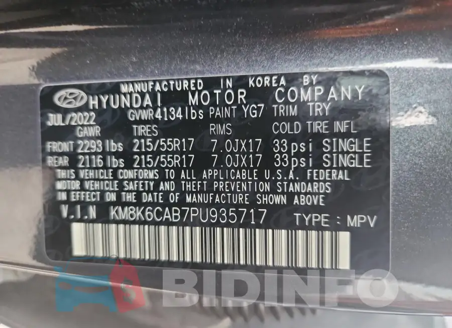 KM8K6CAB7PU935717 Photo# 12