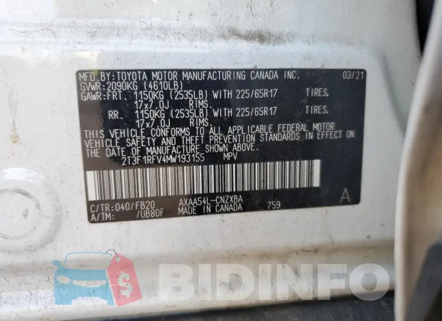 2T3F1RFV4MW193155 Photo# 12