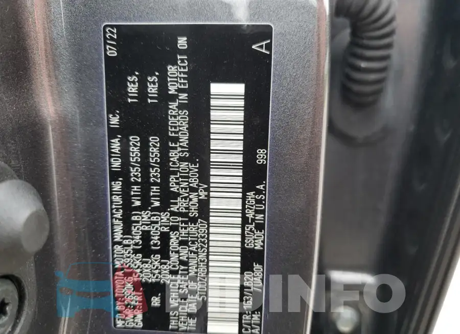 5TDDZRBH3NS233907 Photo# 13