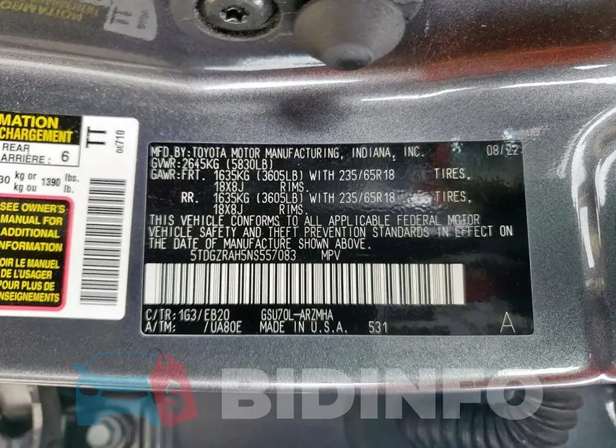 5TDGZRAH5NS557083 Photo# 14