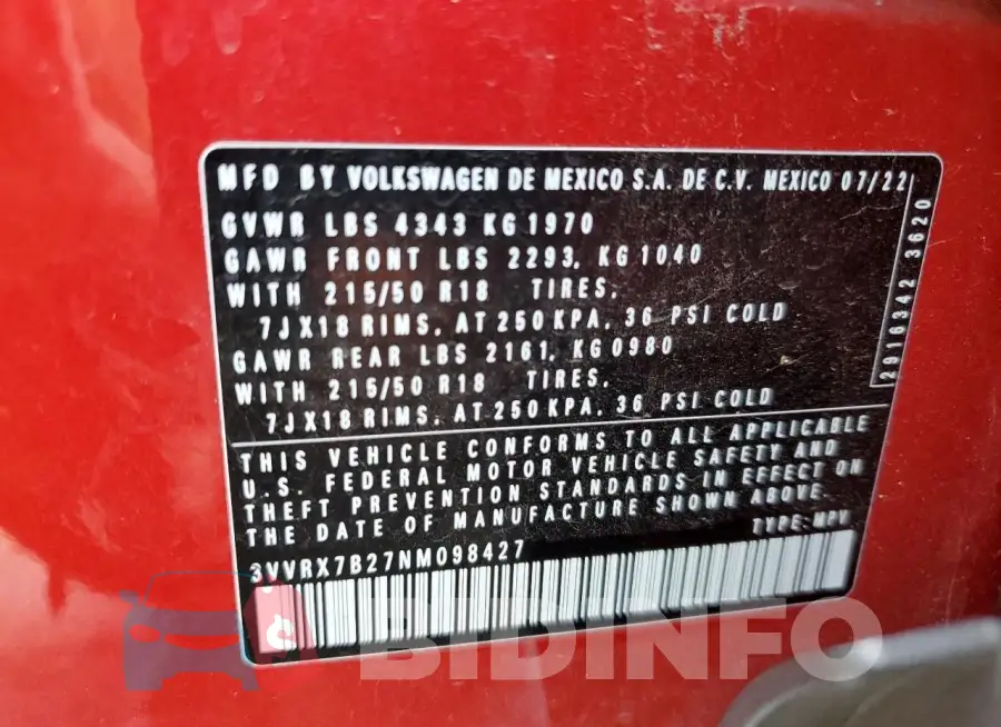 3VVRX7B27NM098427 Photo# 13