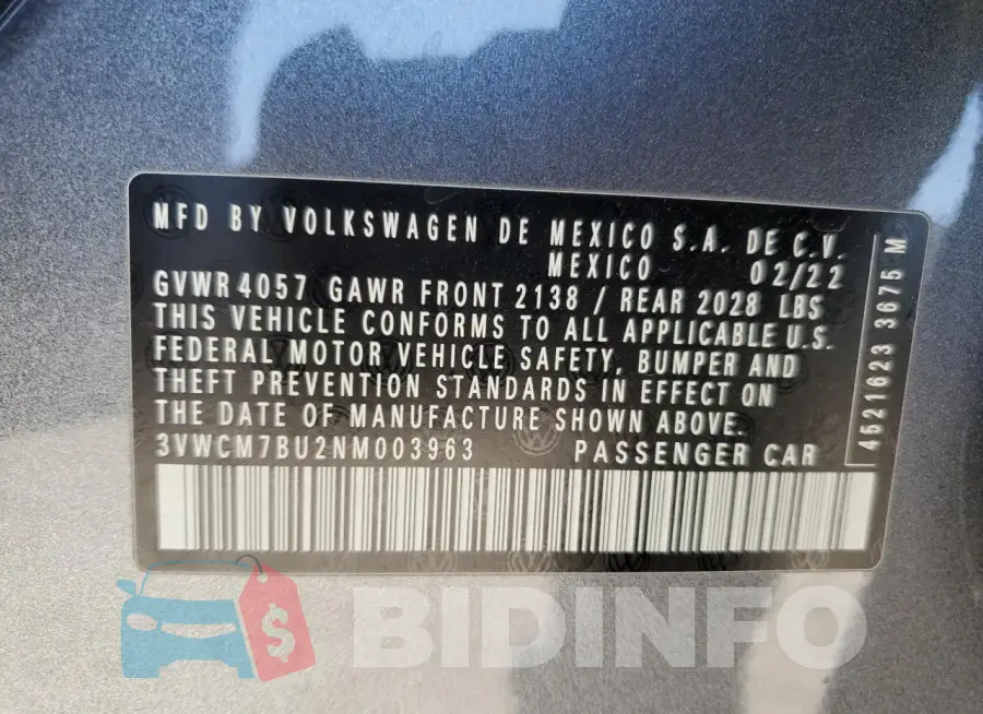 3VWCM7BU2NM003963 Photo# 12