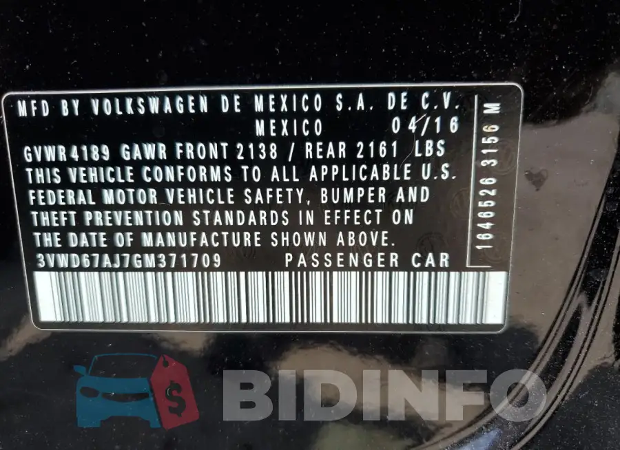 3VWD67AJ7GM371709 Photo# 12
