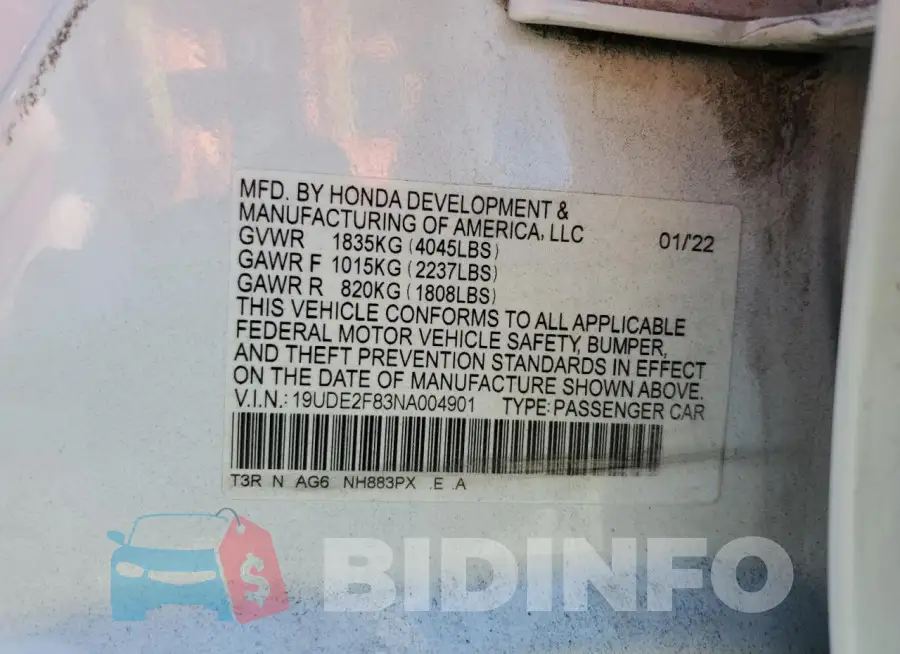 19UDE2F83NA004901 Photo# 12