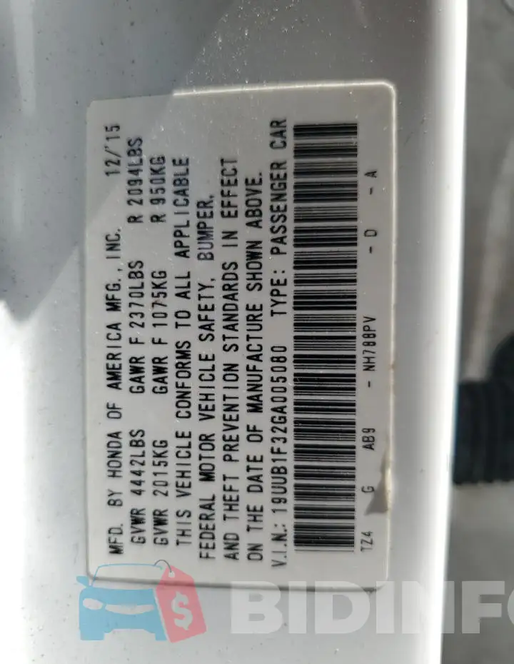 19UUB1F32GA005080 Photo# 12