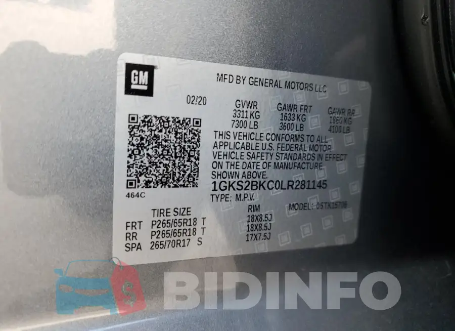 1GKS2BKC0LR281145 Photo# 13