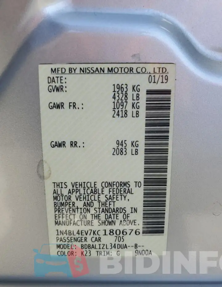 1N4BL4EV7KC180676 Photo# 12