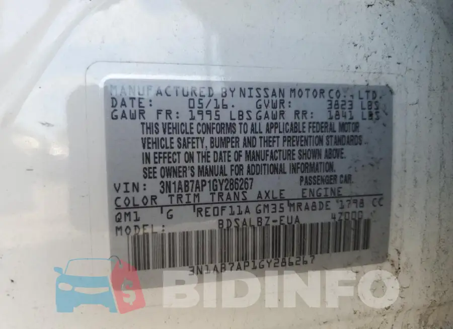 3N1AB7AP1GY286267 Photo# 12