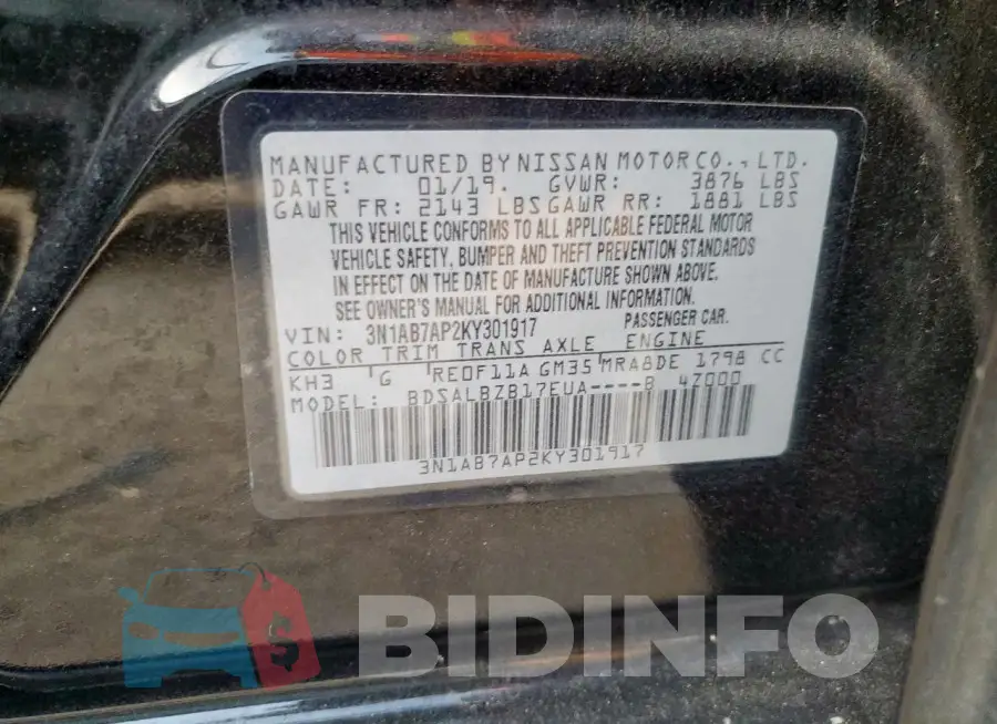 3N1AB7AP2KY301917 Photo# 12