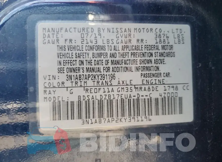 3N1AB7AP2KY391196 Photo# 12