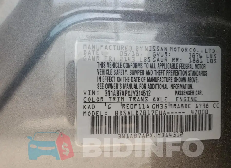 3N1AB7APXJY314512 Photo# 13