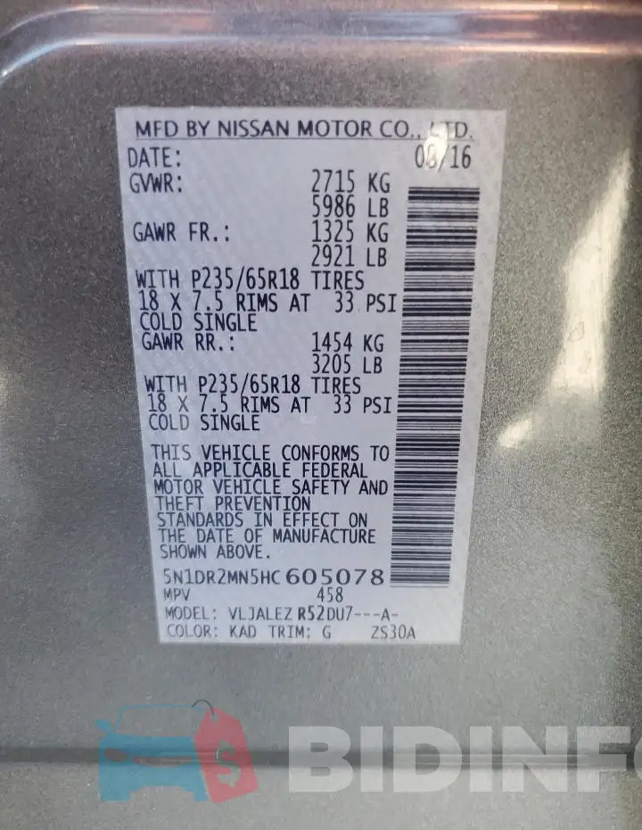 5N1DR2MN5HC605078 Photo# 14