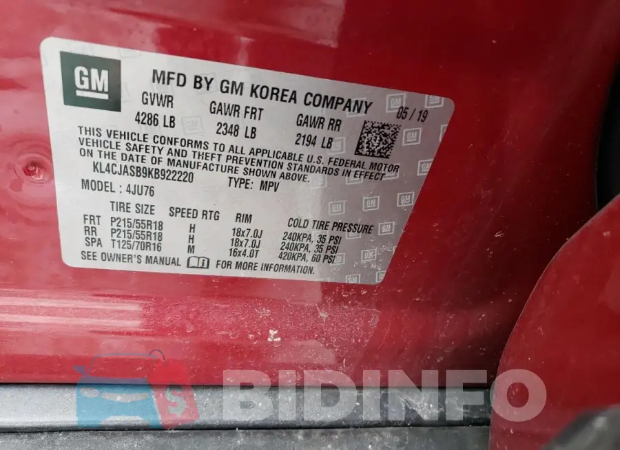 KL4CJASB9KB922220 Photo# 13